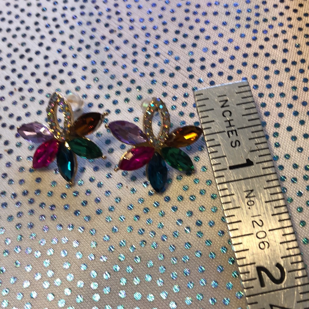 Color-block Rhinestone Flower Stud Earrings 1pair - Picture 17 of 17